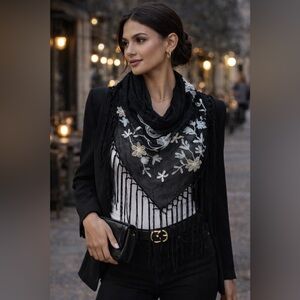 Black Embroidered Shawl